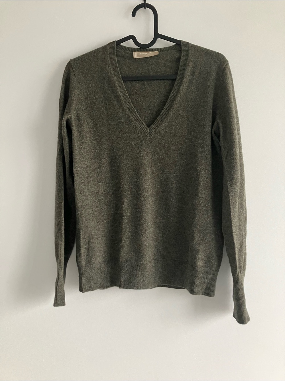 Everlane Olive V-Neck Cashmere Sweater